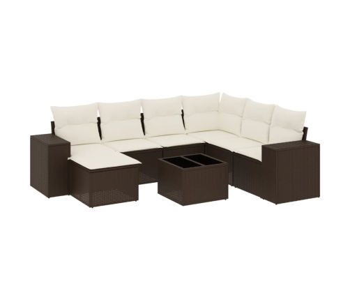 Set sofás de jardín 8 piezas y cojines ratán sintético marrón