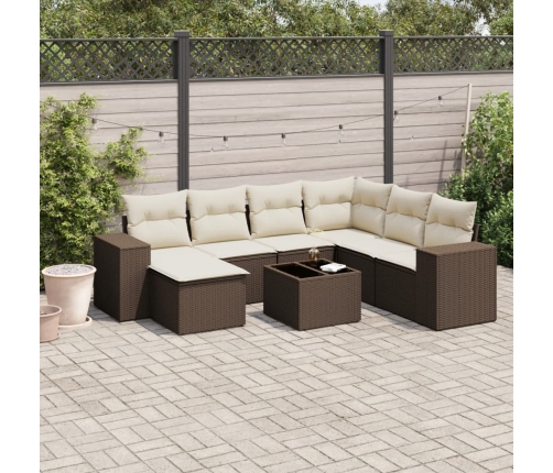 Set sofás de jardín 8 piezas y cojines ratán sintético marrón