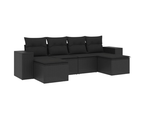 Set de sofás de jardín 6 piezas y cojines ratán sintético negro