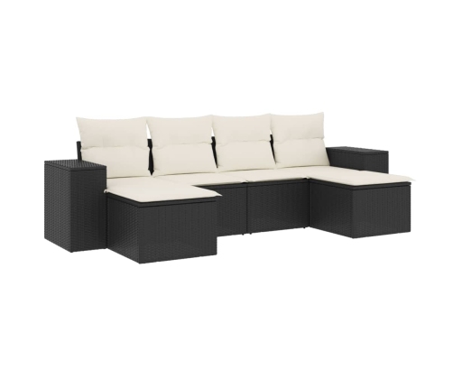 Set de sofás de jardín 6 piezas y cojines ratán sintético negro