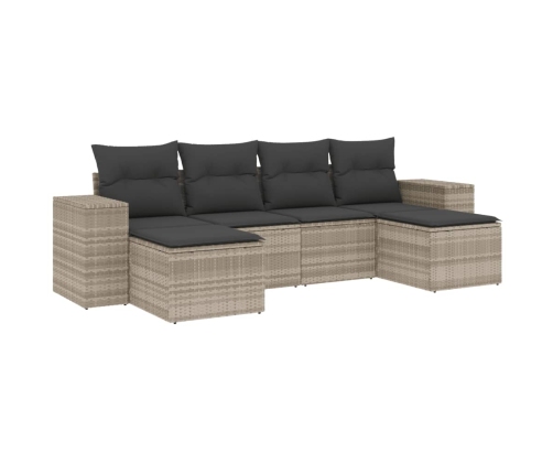Set de sofás de jardín 6 pzas y cojines ratán sintético gris