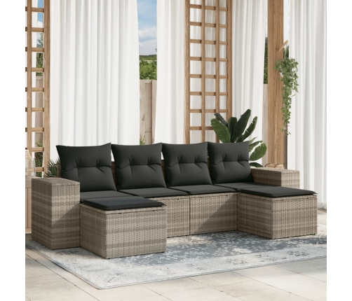 Set de sofás de jardín 6 pzas y cojines ratán sintético gris