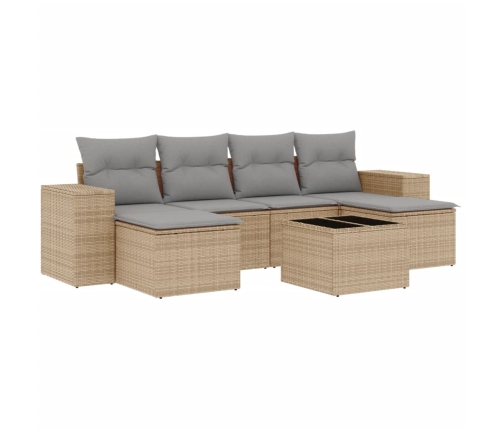 Set sofás de jardín 7 piezas y cojines ratán sintético beige