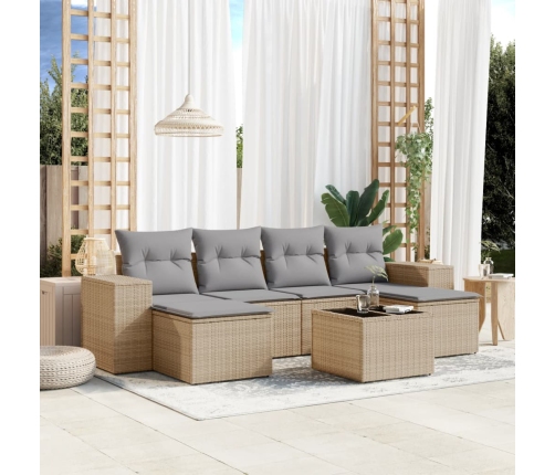 Set sofás de jardín 7 piezas y cojines ratán sintético beige