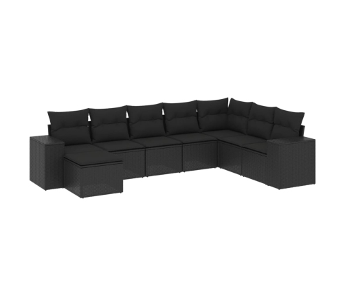 Set de sofás de jardín 8 piezas y cojines ratán sintético negro