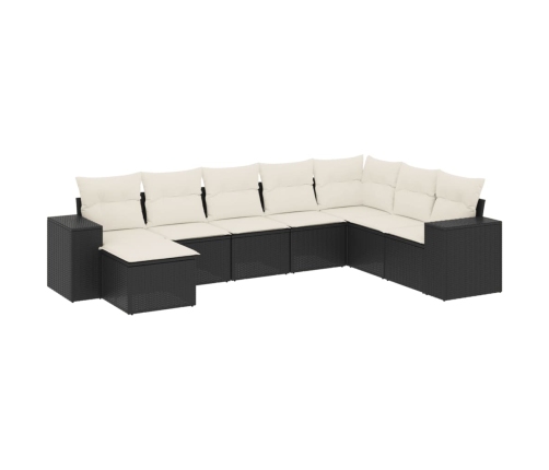 Set de sofás de jardín 8 piezas y cojines ratán sintético negro