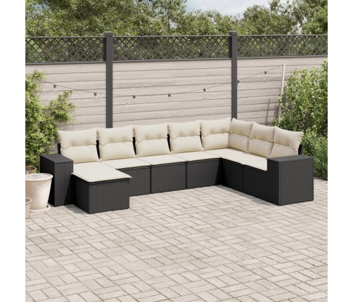 Set de sofás de jardín 8 piezas y cojines ratán sintético negro