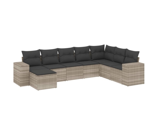 Set de sofás de jardín 8 pzas y cojines ratán sintético gris