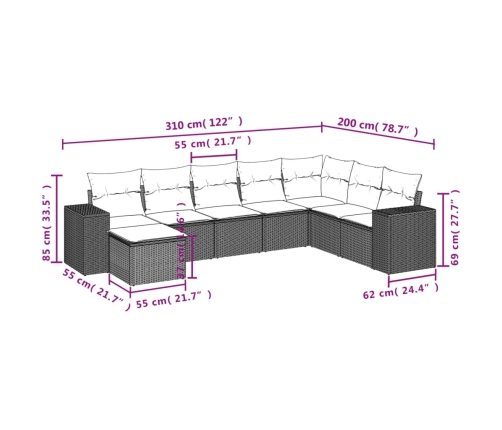 Set de sofás de jardín 8 pzas y cojines ratán sintético gris