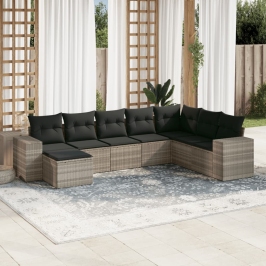 Set de sofás de jardín 8 pzas y cojines ratán sintético gris