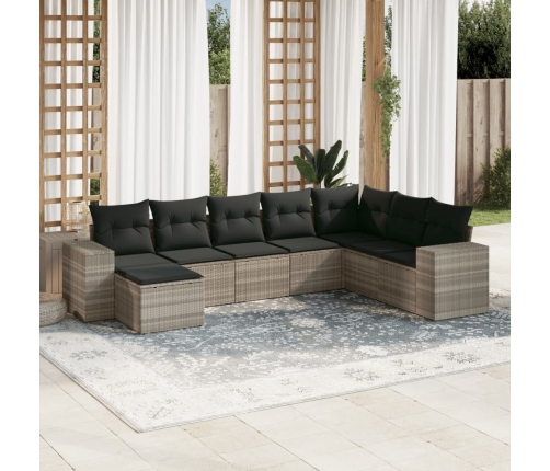 Set de sofás de jardín 8 pzas y cojines ratán sintético gris