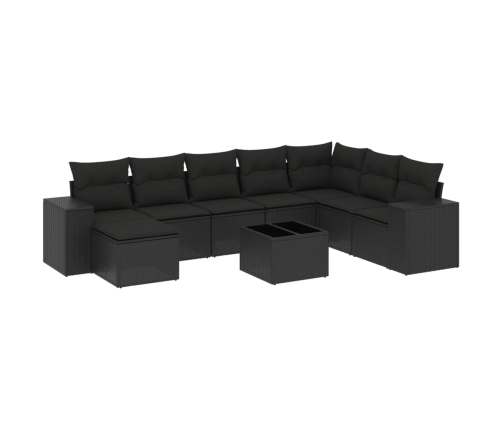 Set de sofás de jardín 8 piezas y cojines ratán sintético negro