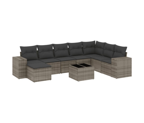 Set de muebles de jardín 9 pzas y cojines ratán sintético gris