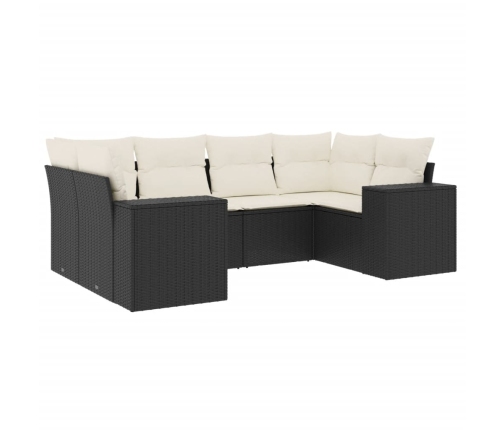 Set de sofás de jardín 6 piezas y cojines ratán sintético negro