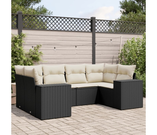 Set de sofás de jardín 6 piezas y cojines ratán sintético negro