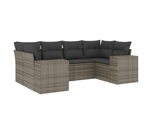 Set de muebles de jardín 6 pzas y cojines ratán sintético gris