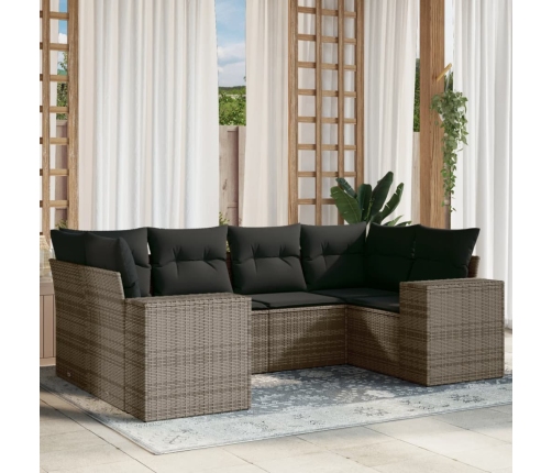 Set de muebles de jardín 6 pzas y cojines ratán sintético gris