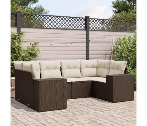 Set sofás de jardín 6 piezas y cojines ratán sintético marrón