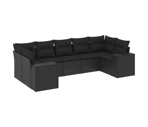 Set de comedor de jardín 7 pzas y cojines ratán sintético negro