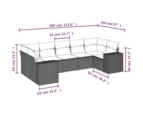Set de comedor de jardín 7 pzas y cojines ratán sintético negro