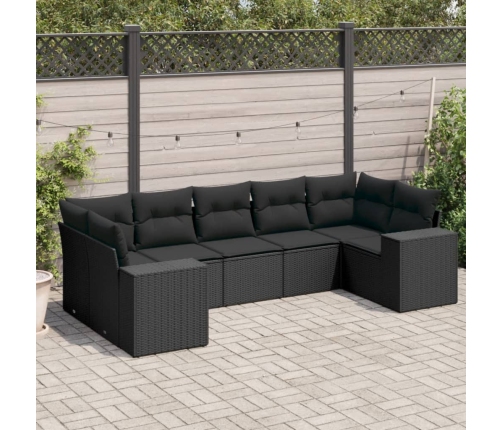 Set de comedor de jardín 7 pzas y cojines ratán sintético negro
