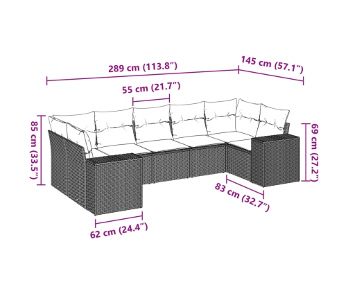 Set de comedor de jardín 7 pzas y cojines ratán sintético negro