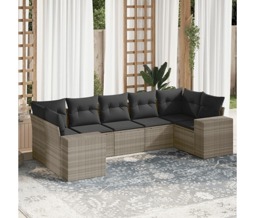 Set de sofás de jardín 7 pzas con cojines ratán PE gris claro