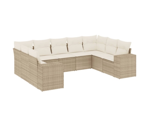 Set de sofás de jardín 9 pzas con cojines ratán sintético beige