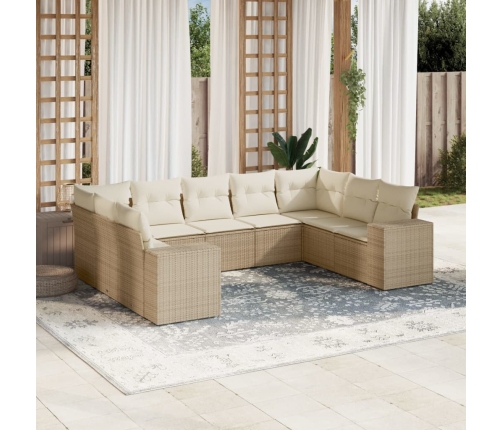 Set de sofás de jardín 9 pzas con cojines ratán sintético beige