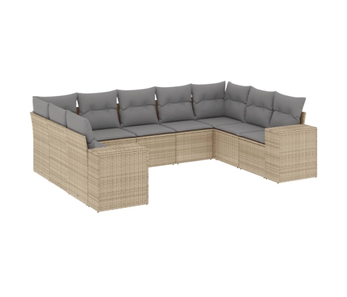 Set de sofás de jardín 9 pzas con cojines ratán sintético beige
