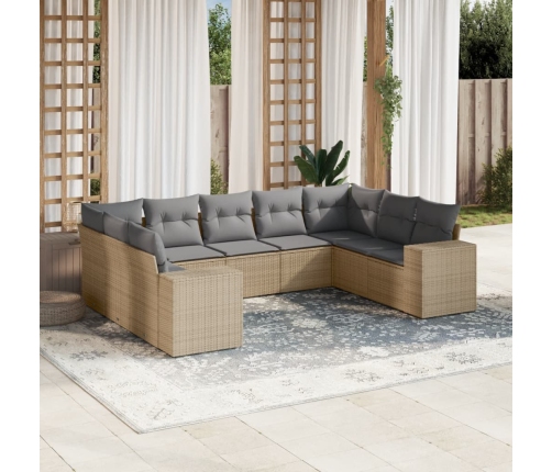 Set de sofás de jardín 9 pzas con cojines ratán sintético beige