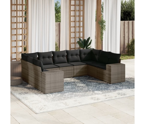 Set de muebles de jardín 9 pzas y cojines ratán sintético gris