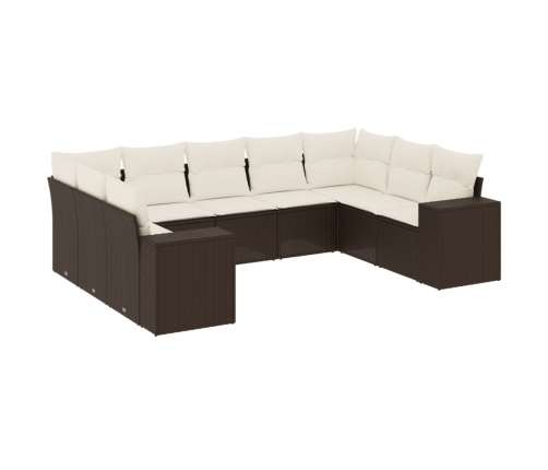 Set de sofás de jardín 9 pzas y cojines ratán sintético marrón