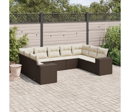 Set de sofás de jardín 9 pzas y cojines ratán sintético marrón