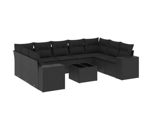 Set de sofás de jardín 10 pzas cojines ratán sintético negro