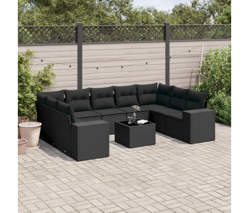 Set de sofás de jardín 10 pzas cojines ratán sintético negro
