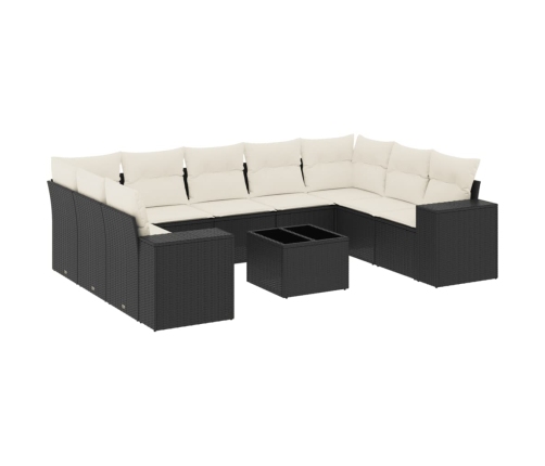 Set de sofás de jardín 10 pzas cojines ratán sintético negro