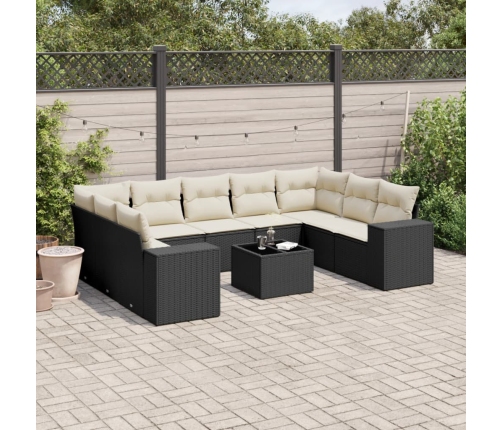 Set de sofás de jardín 10 pzas cojines ratán sintético negro