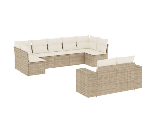 Set de sofás de jardín 9 pzas con cojines ratán sintético beige