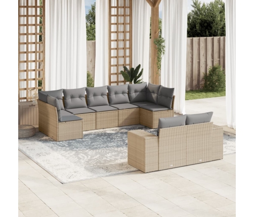 Set de sofás de jardín 9 pzas con cojines ratán sintético beige