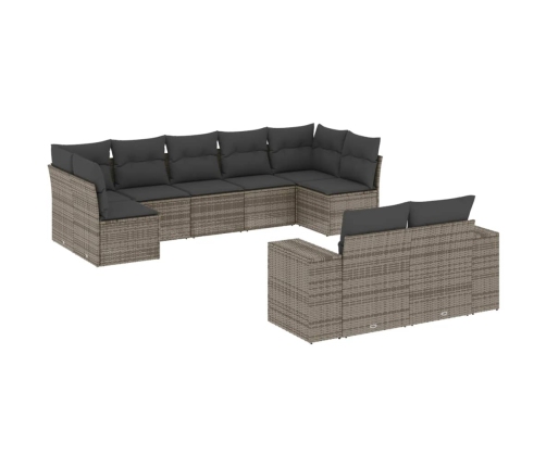 Set de muebles de jardín 9 pzas y cojines ratán sintético gris