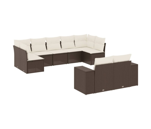 Set de sofás de jardín 9 pzas y cojines ratán sintético marrón