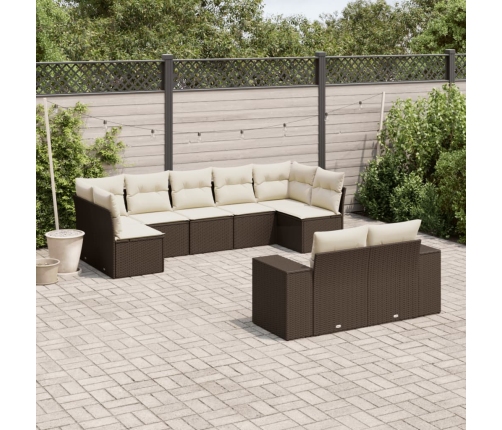 Set de sofás de jardín 9 pzas y cojines ratán sintético marrón