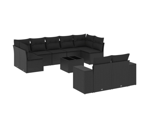 Set de sofás de jardín 10 pzas cojines ratán sintético negro