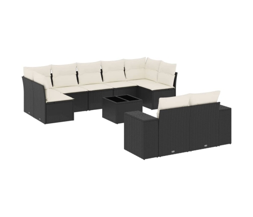Set de sofás de jardín 10 pzas cojines ratán sintético negro
