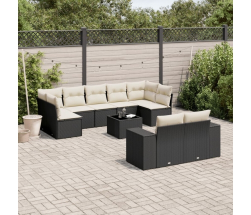 Set de sofás de jardín 10 pzas cojines ratán sintético negro