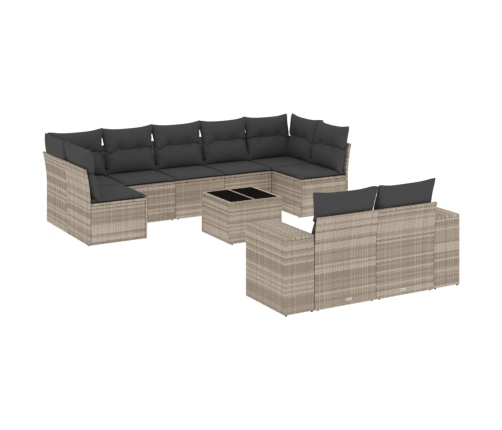 Set sofás jardín 10 pzas con cojines ratán sintético gris claro