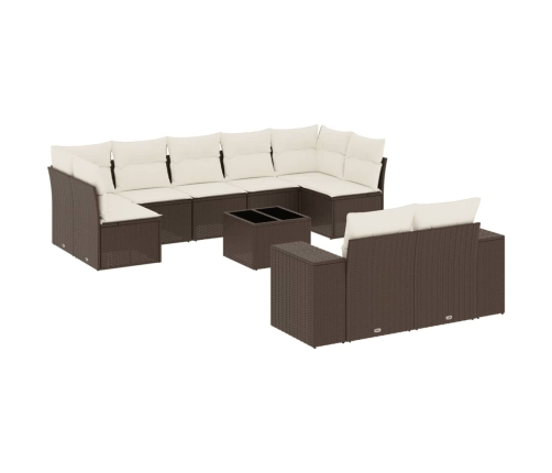 Set de sofás de jardín 10 pzas y cojines ratán sintético marrón
