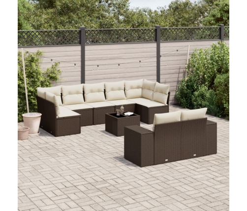 Set de sofás de jardín 10 pzas y cojines ratán sintético marrón