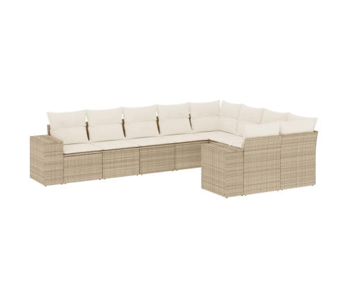 Set de sofás de jardín 9 pzas con cojines ratán sintético beige